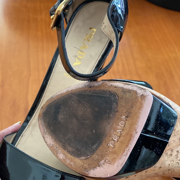 Prada - Black Patent Leather Cork Platform Heel (EU 39 / US 8.5) - Picture 10 of 13